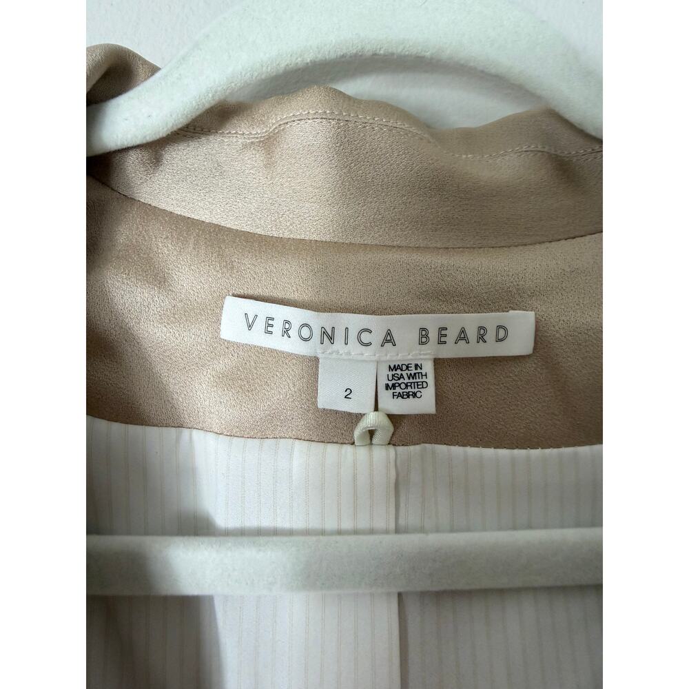 Veronica Beard Blazer Jacket 2 Dickey Tan Satin Long & Lean Office Quiet Luxury - Picture 3 of 9